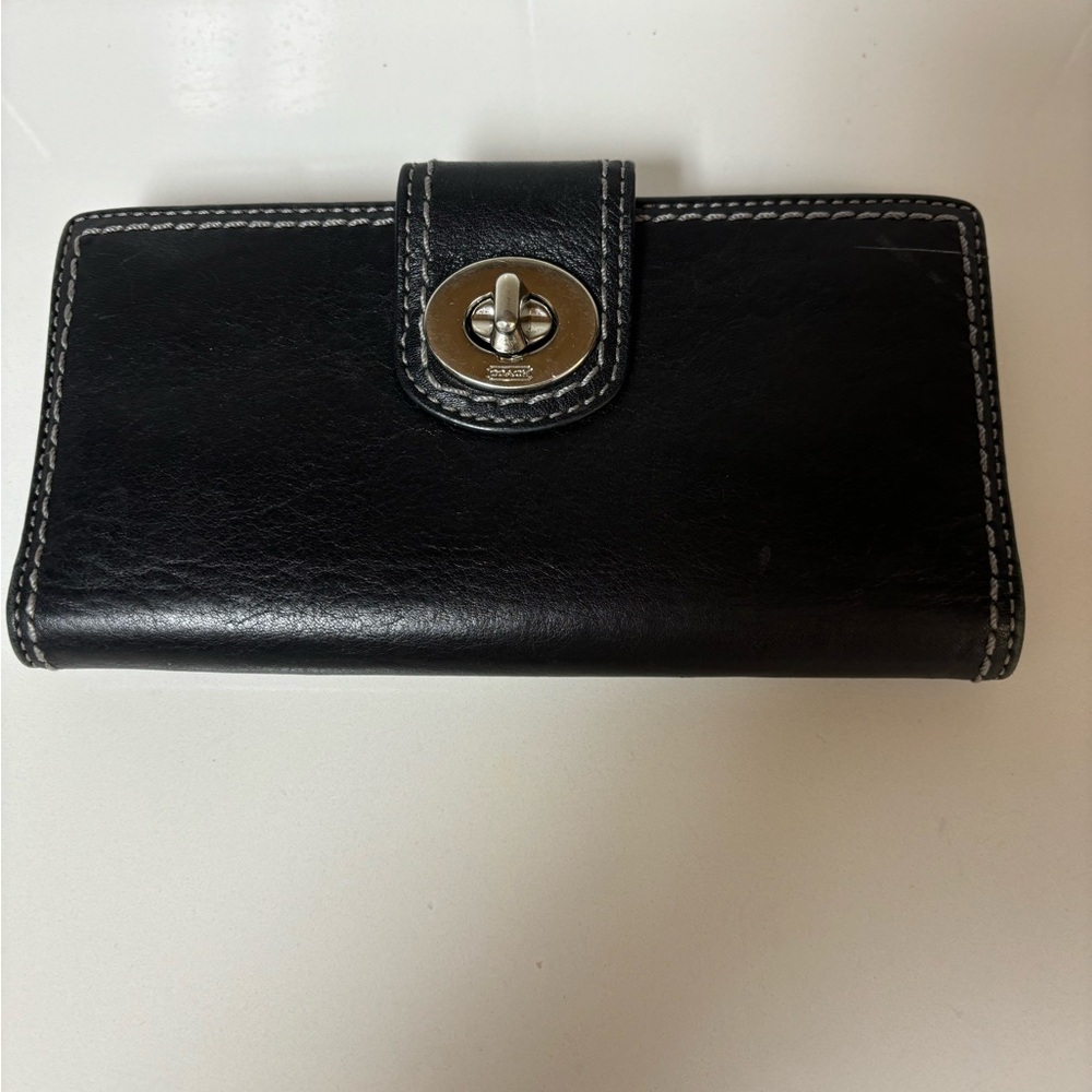 COACH  BLACK GENUINE LEATHER Women’s BIFOLD SNAP WALLET VTG